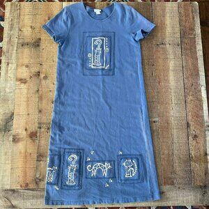 Cute Blue Cat Dress With Graphic Print By Citiknits - Size M